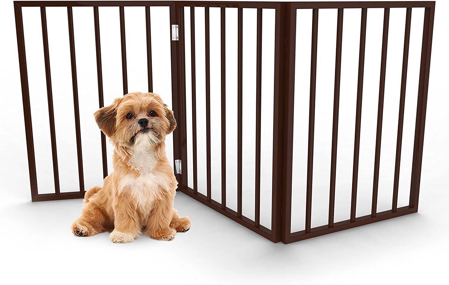 Multi-Panel Foldable Wood Dog Gate - Freestanding Indoor Pet Fence, Retractable Gate for Stairs & Doorways