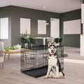 FDW Folding Metal Dog Crate with Double Door, Divider Panel & Leak-Proof Tray - Portable Kennel for Large Dogs,