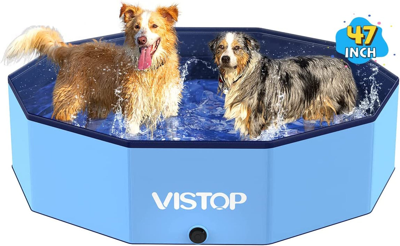 VISTOP XXL Foldable Dog Pool: Hard Plastic, Portable, 67"D x 11.8"H, Blue