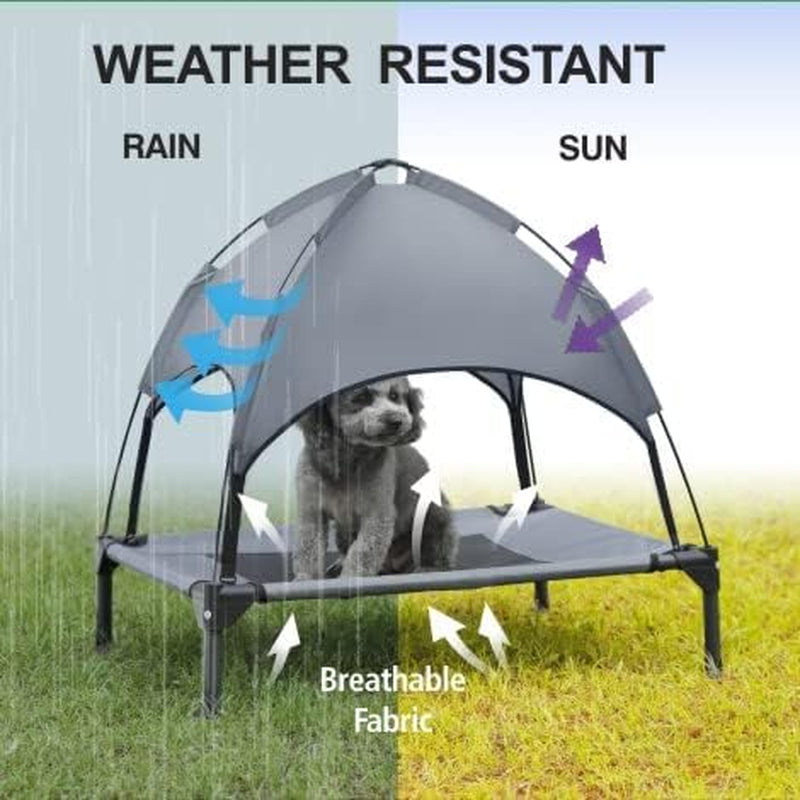 Small Elevated Dog Bed with Canopy - Upgraded 30in Outdoor Raised Dog Cot Bed with Removable Shade Tent