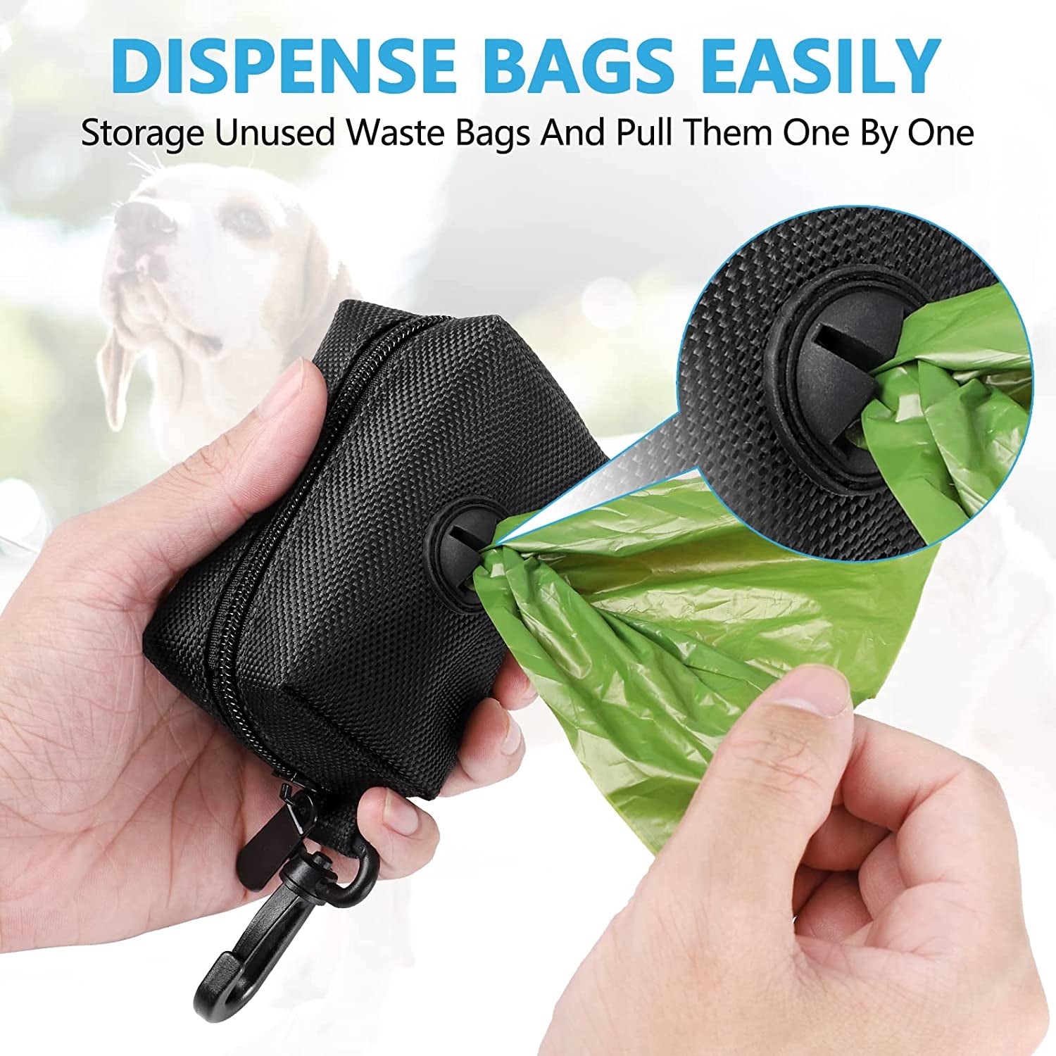 Dog Poop Bag Holder Set, Leash Attachment, Metal Carrier, Hands-Free Design - Black