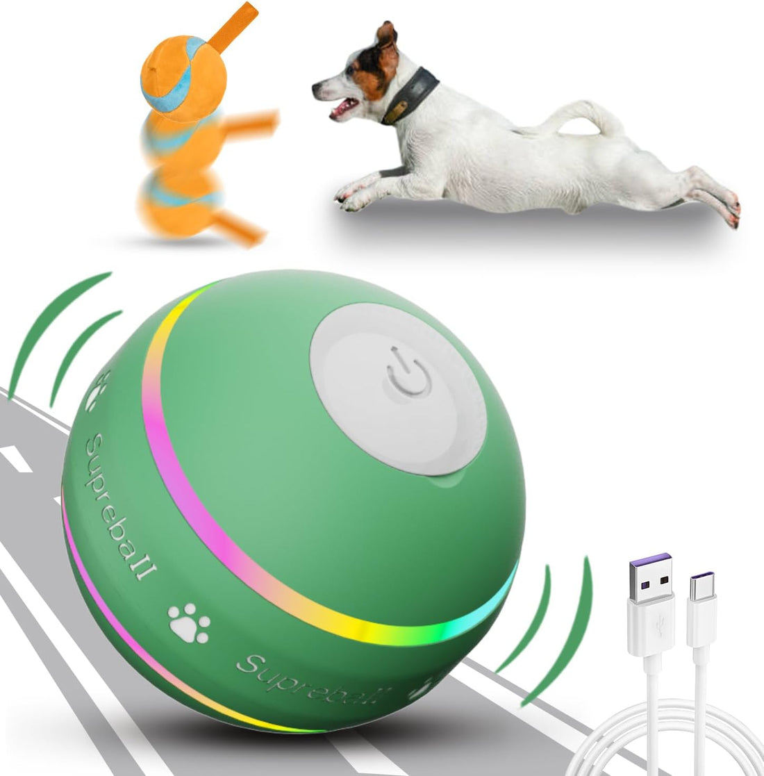 3rd Generation Interactive Dog Balls: Tough, Motion Activated Tennis Ball with Strap for All Dog Sizes