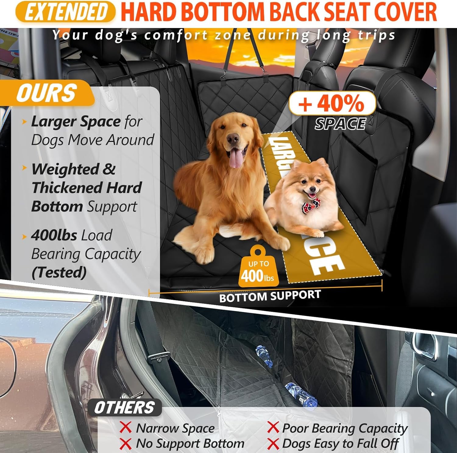 Back Seat Extender for Dogs - Sturdy, Waterproof, Holds 400 lbs, for Car/SUV/Truck