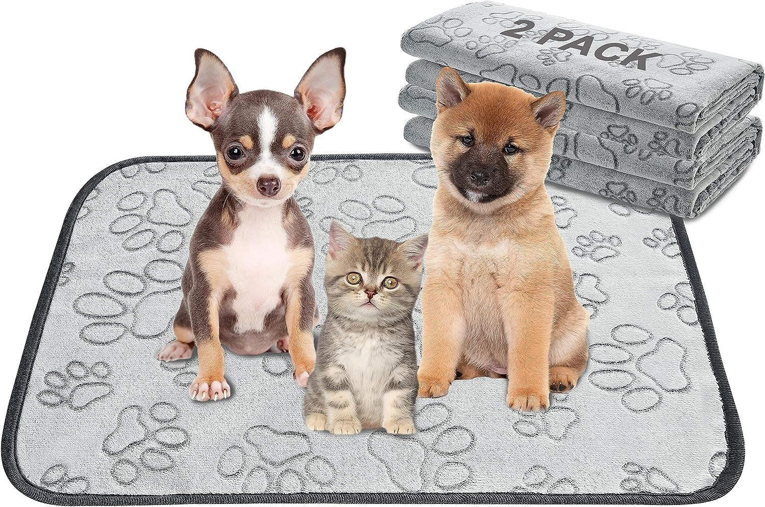 Qeils Reusable Washable Puppy Pads - 2 Pack Waterproof Non-Slip, Absorbent Training Mats for Crates, Playpens