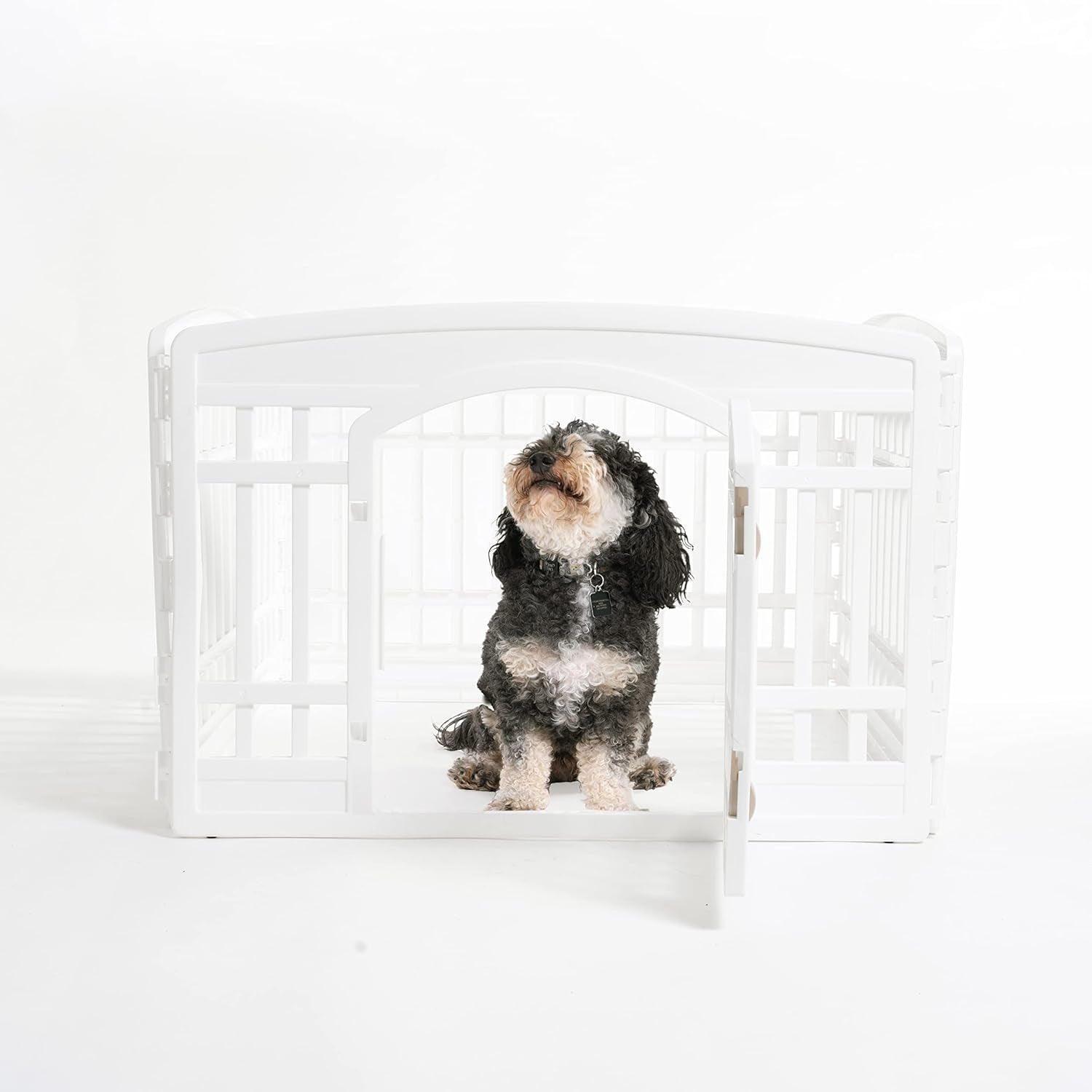 IRIS USA 4-Panel Dog Playpen with Door – Foldable, Customizable Indoor/Outdoor Puppy Playpen, Easy to Assemble, Portable Pet Pen