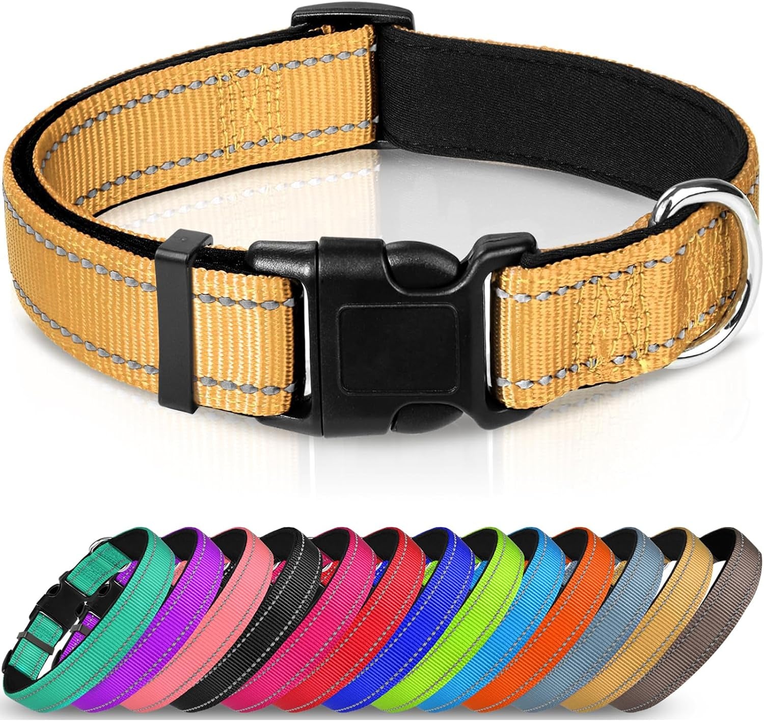 Joytale Large Reflective Dog Collar: Soft Neoprene Padded, Breathable Nylon, Adjustable, Teal