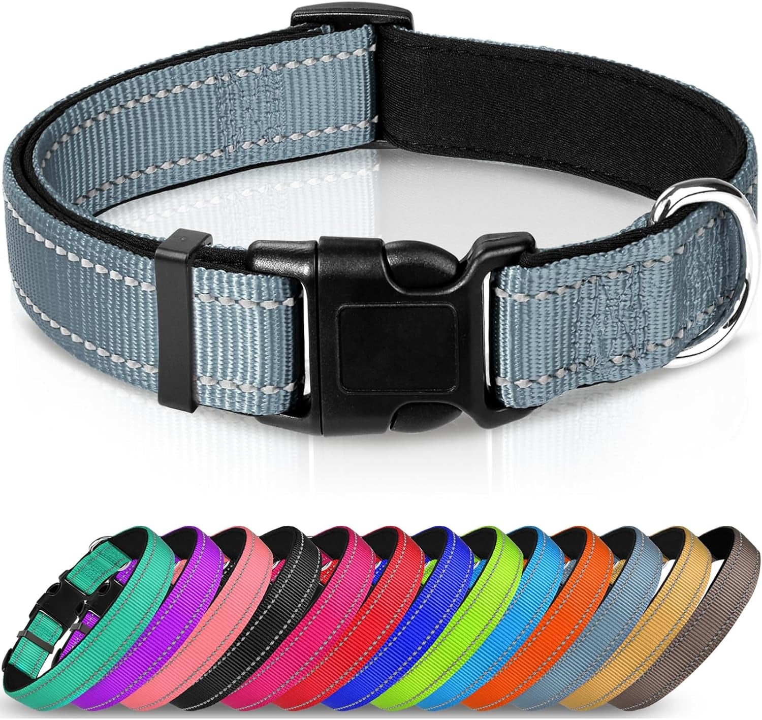 Joytale Large Reflective Dog Collar: Soft Neoprene Padded, Breathable Nylon, Adjustable, Teal
