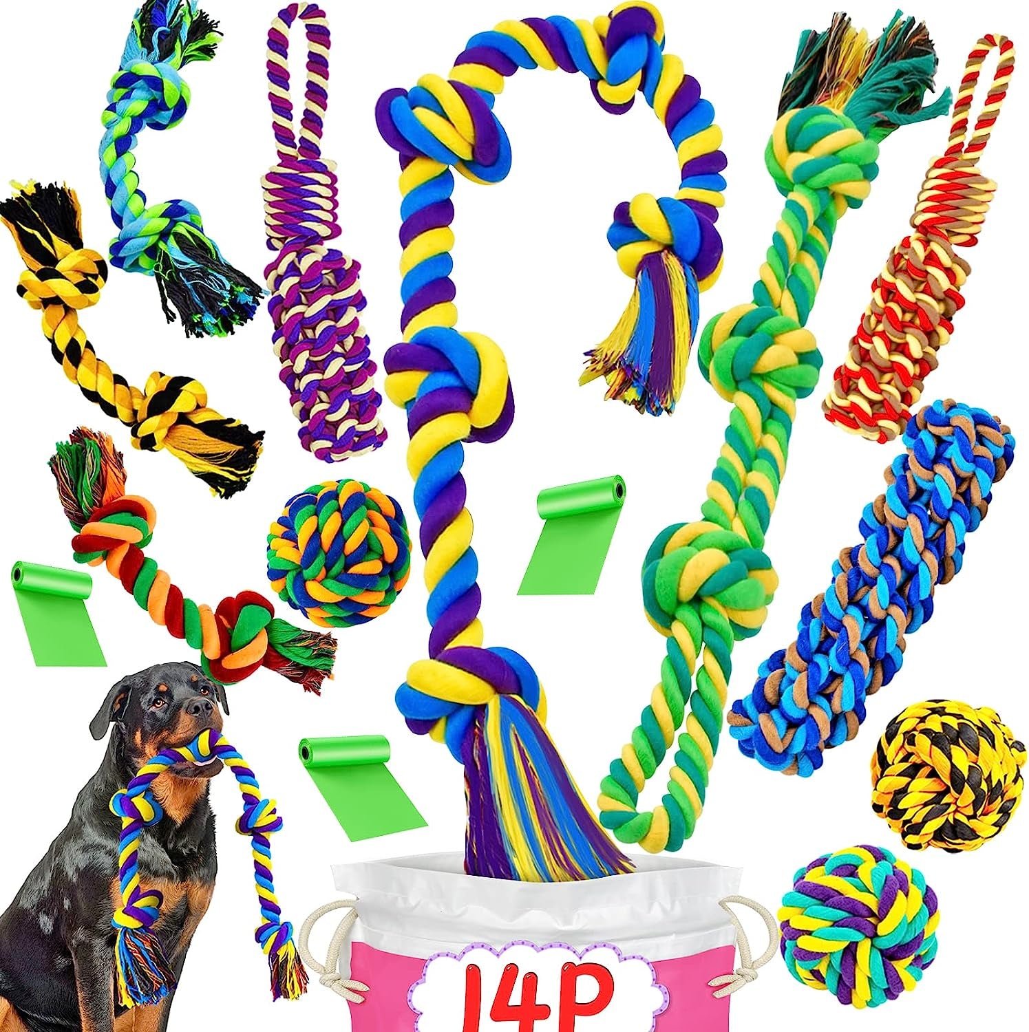 Large Breed Tough Chew Toy Set: 9-Piece Heavy Duty Dental Rope Kit for Aggressive Chewers