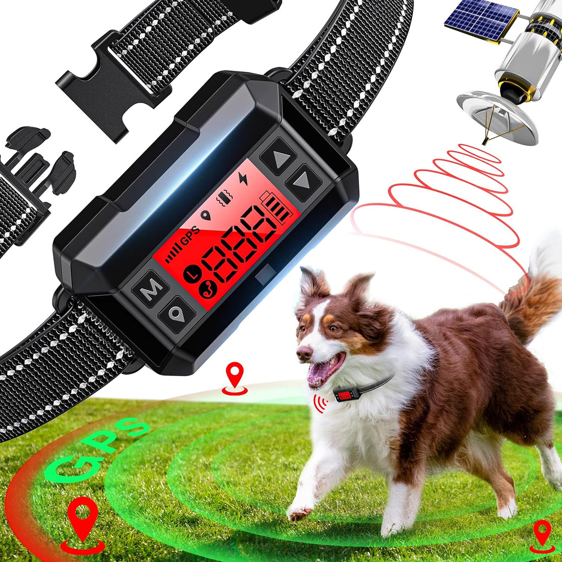 Electric Fence with GPS Dog Collar – Adjustable Smart Wireless Dog Fence System, Waterproof, 33-999 Yard Range for Most Dog Breeds