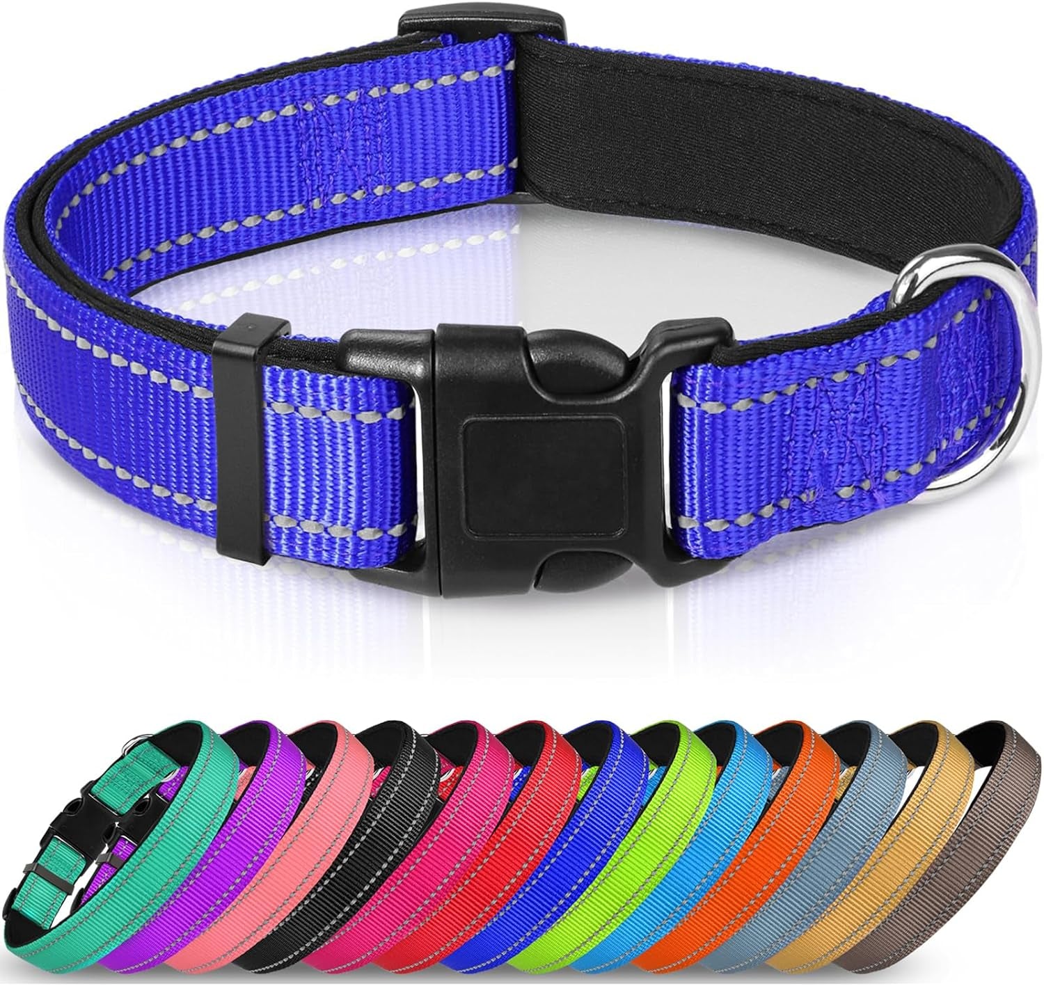 Joytale Large Reflective Dog Collar: Soft Neoprene Padded, Breathable Nylon, Adjustable, Teal