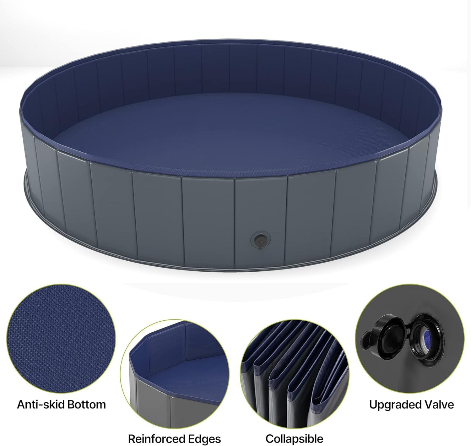 Niubya Foldable Dog Pool, Hard Plastic, Collapsible, 64x12" for Indoor/Outdoor