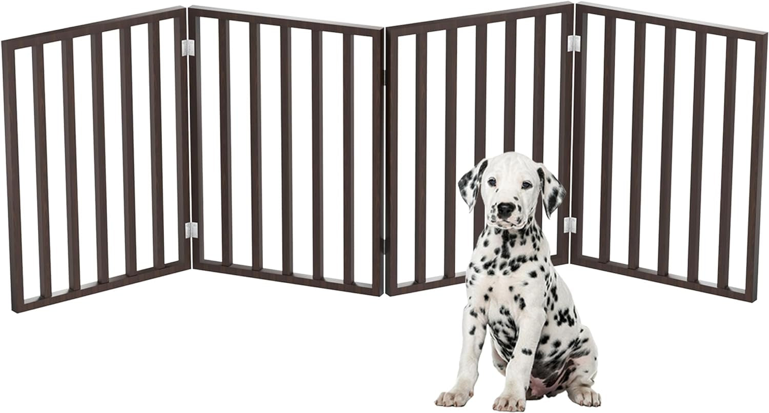 Multi-Panel Foldable Wood Dog Gate - Freestanding Indoor Pet Fence, Retractable Gate for Stairs & Doorways