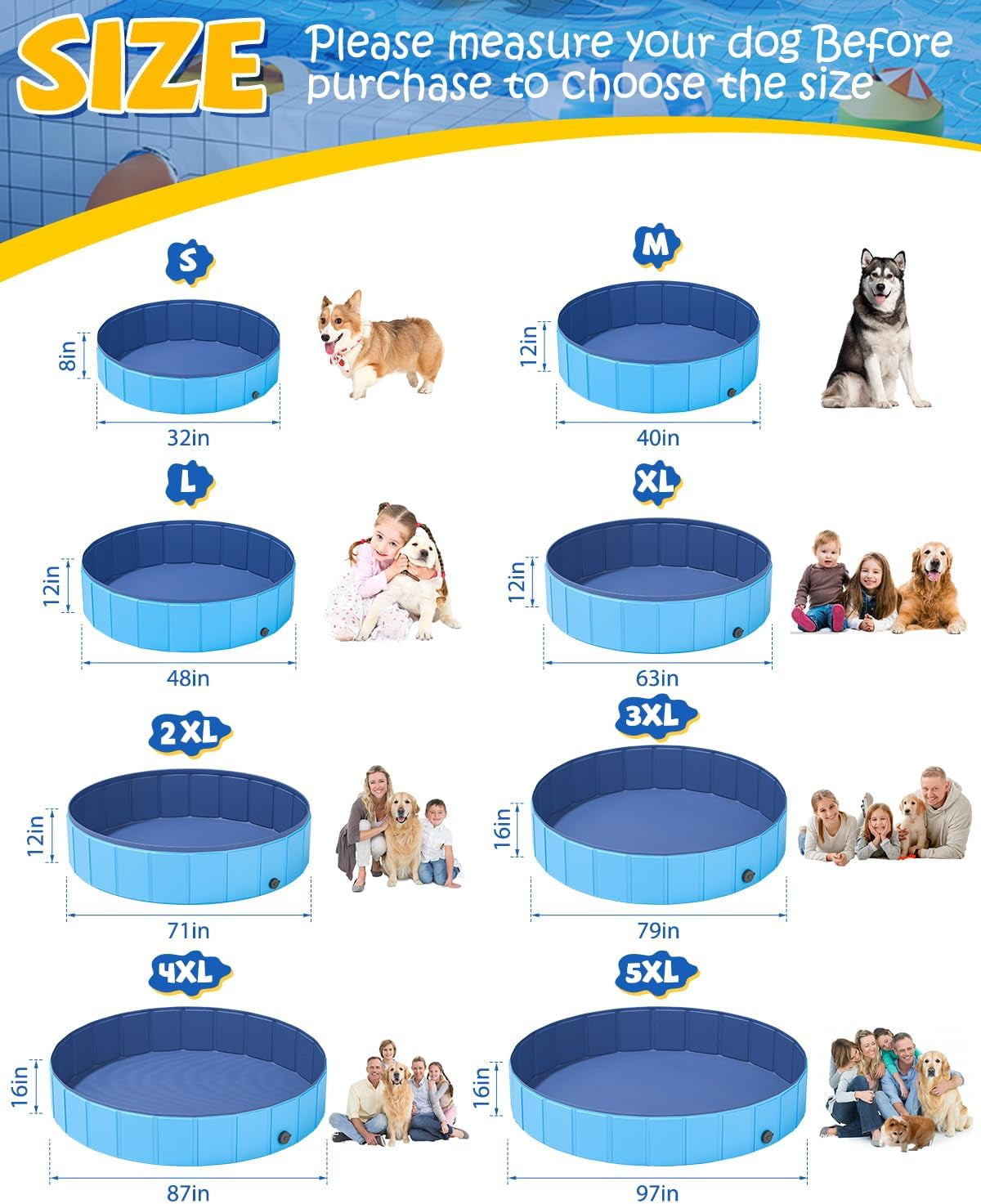 Foldable Medium Dog Pool, Collapsible Bath for Dogs & Kids, PVC, 40"x12"