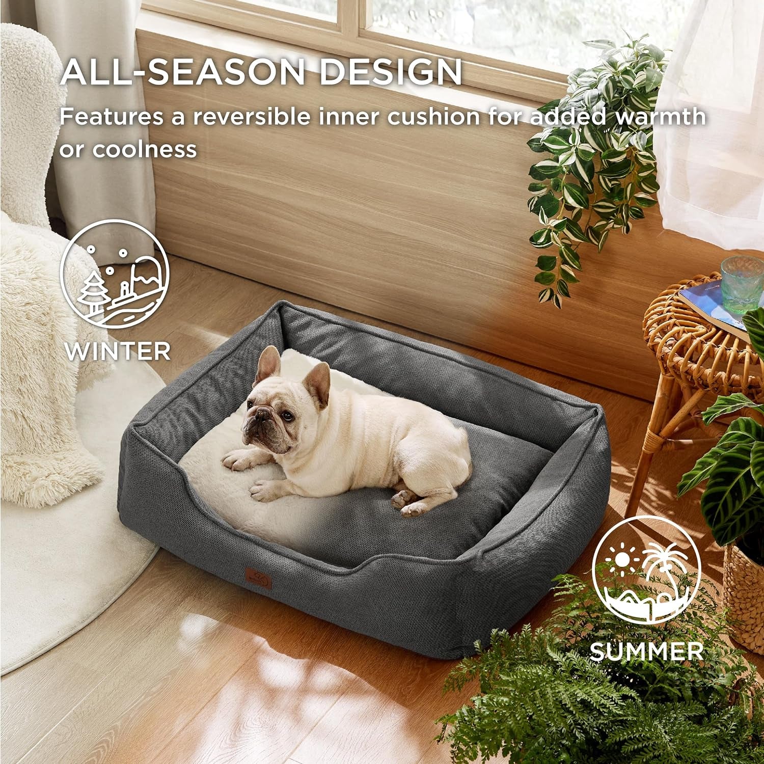 Bedsure Waterproof Dog Bed, Medium, All-Season Orthopedic Foam, Washable - 30x24x9", Grey