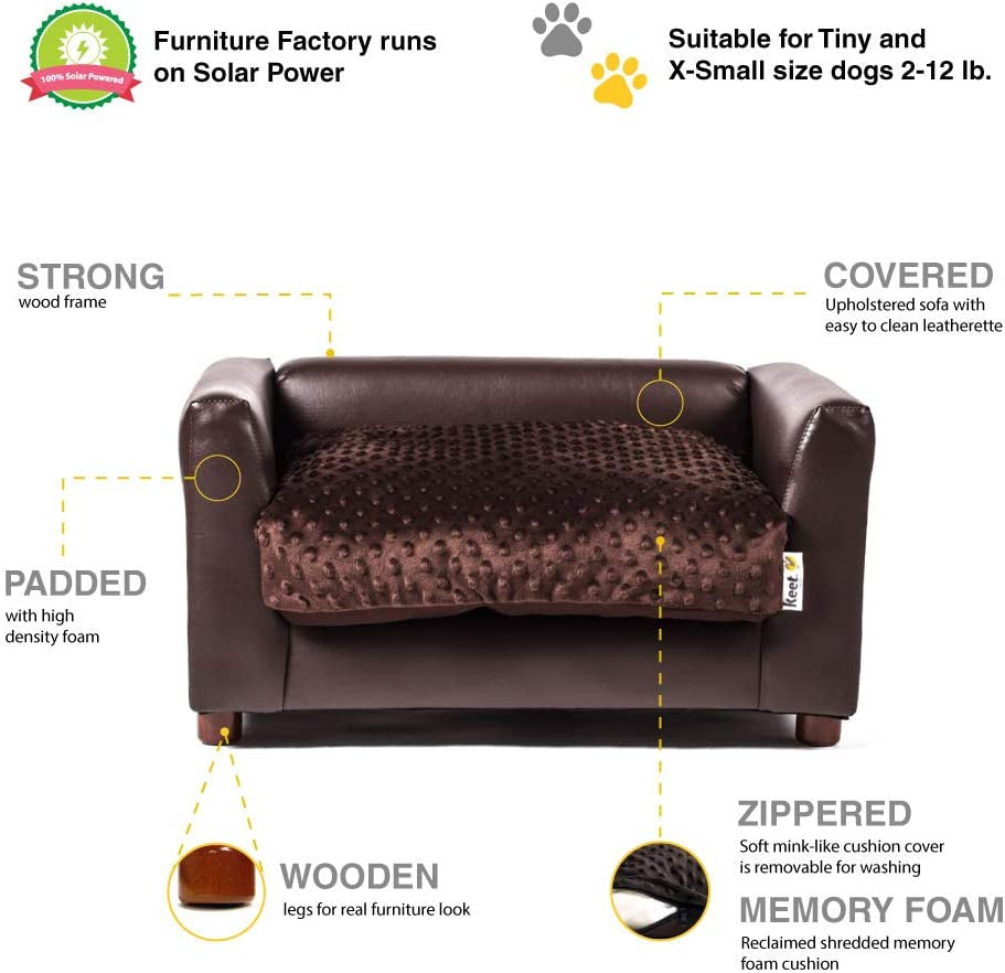 Keet Fluffy Deluxe Dog Bed Sofa – Stylish Dark-Colored Sofa Bed, Comfortable and Cozy Design for Small Dogs