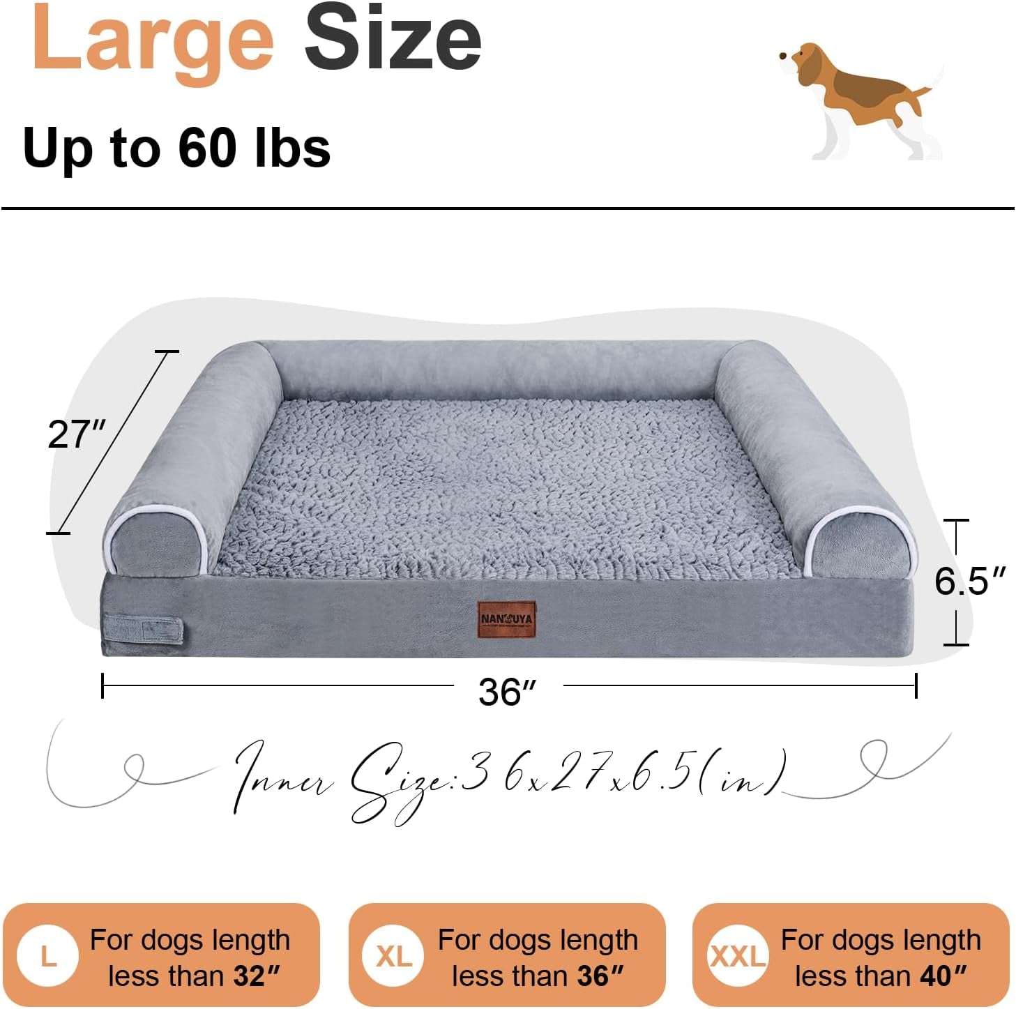 Large Orthopedic Dog Sofa Bed: Memory Foam, Waterproof, Removable Cover, Washable