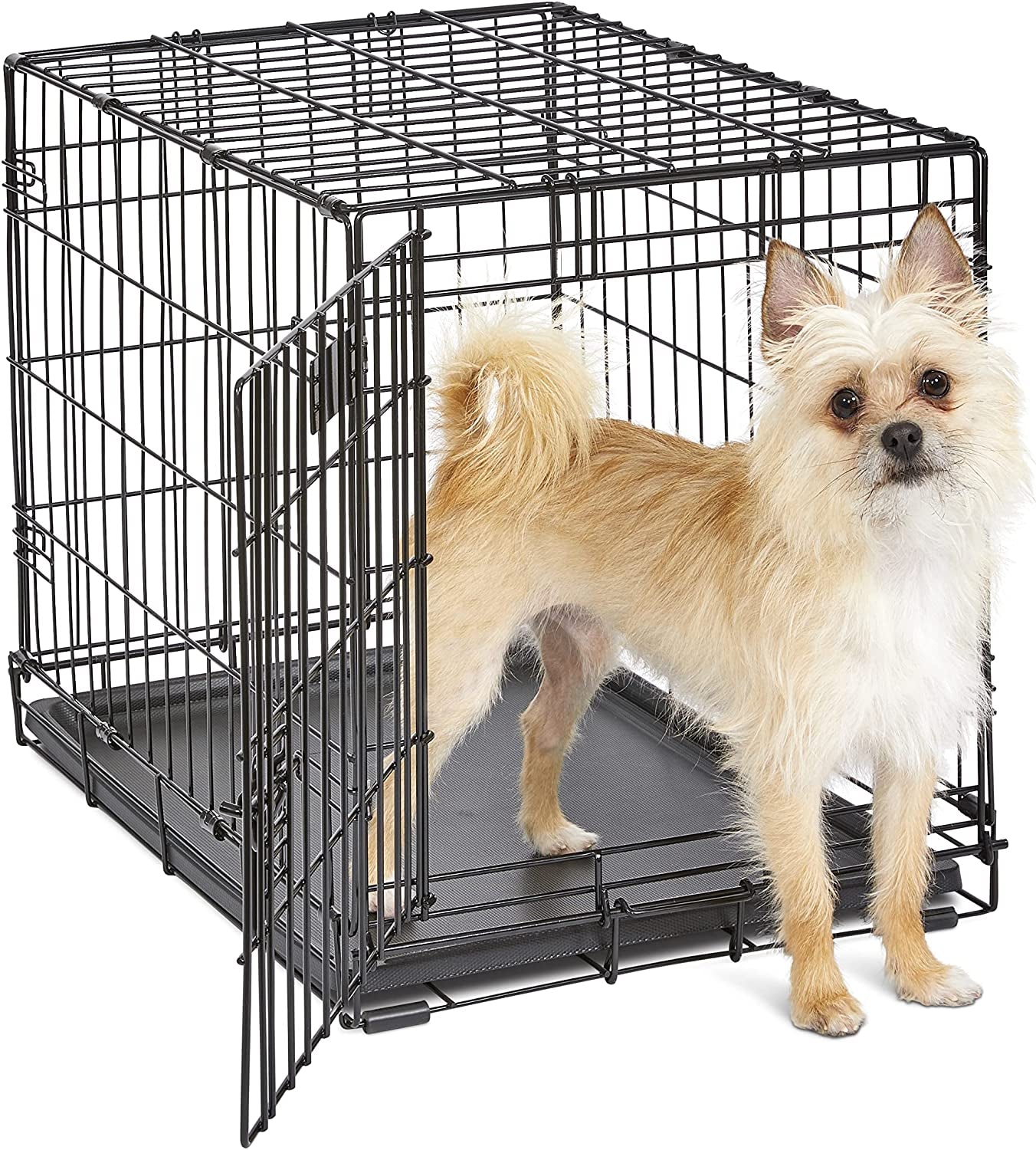 Midwest Single Door Enhanced Crate – 36-Inch Dog Crate with Leak-Proof Pan, Divider Panel, Patented Features, Floor-Protecting Feet, Ideal for Medium Breeds