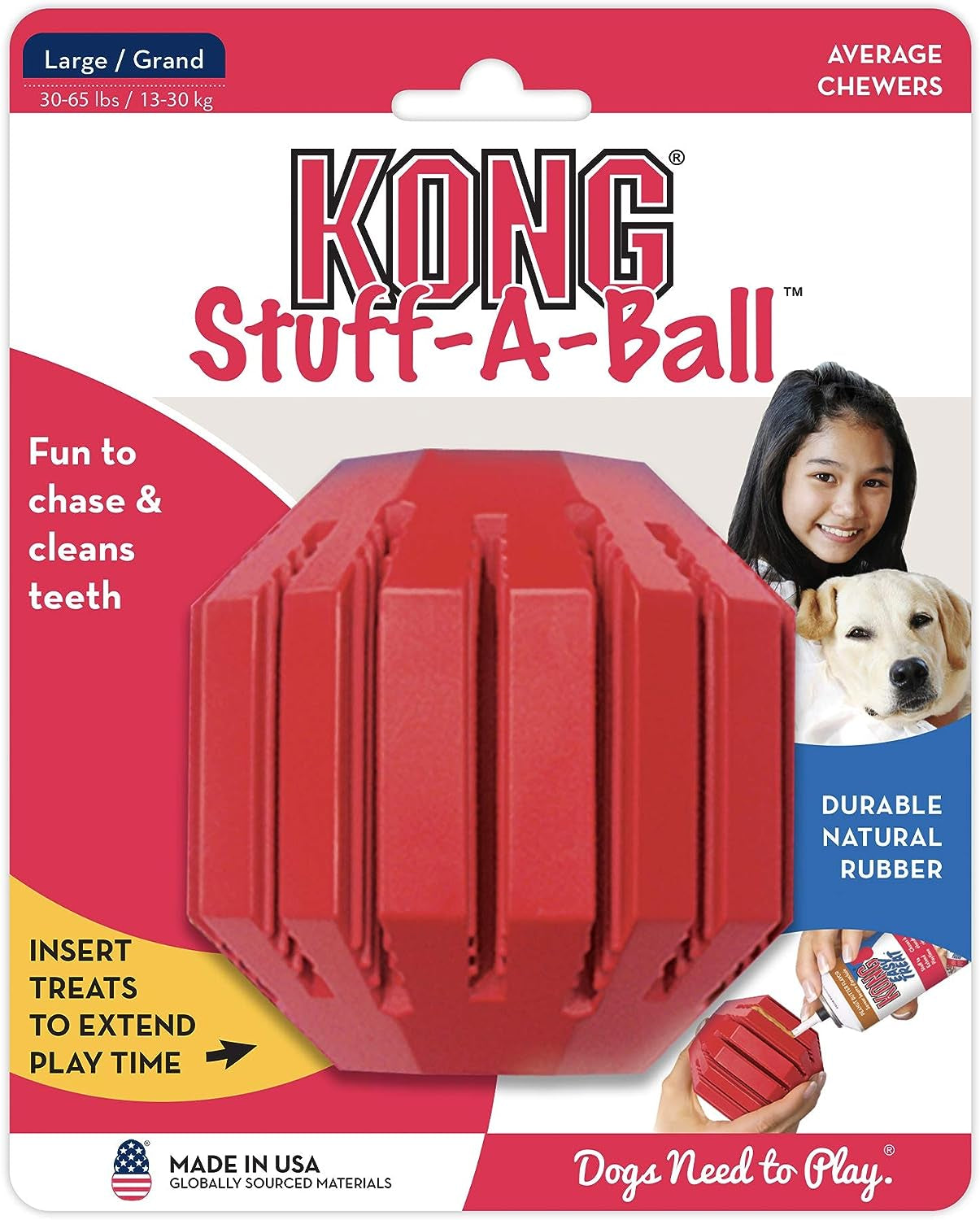 KONG Stuff-A-Ball - Durable Chew Toy for Dental Health, Stuffable with Treats, Large