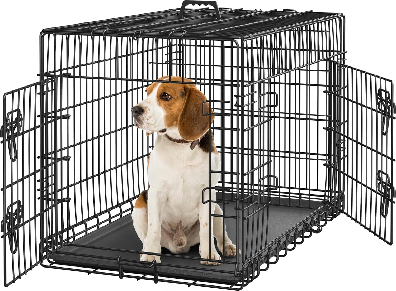 Yaheetech Double Door Collapsible Dog Crate - Portable Metal Crate with Divider and Removable Tray for Large Dogs