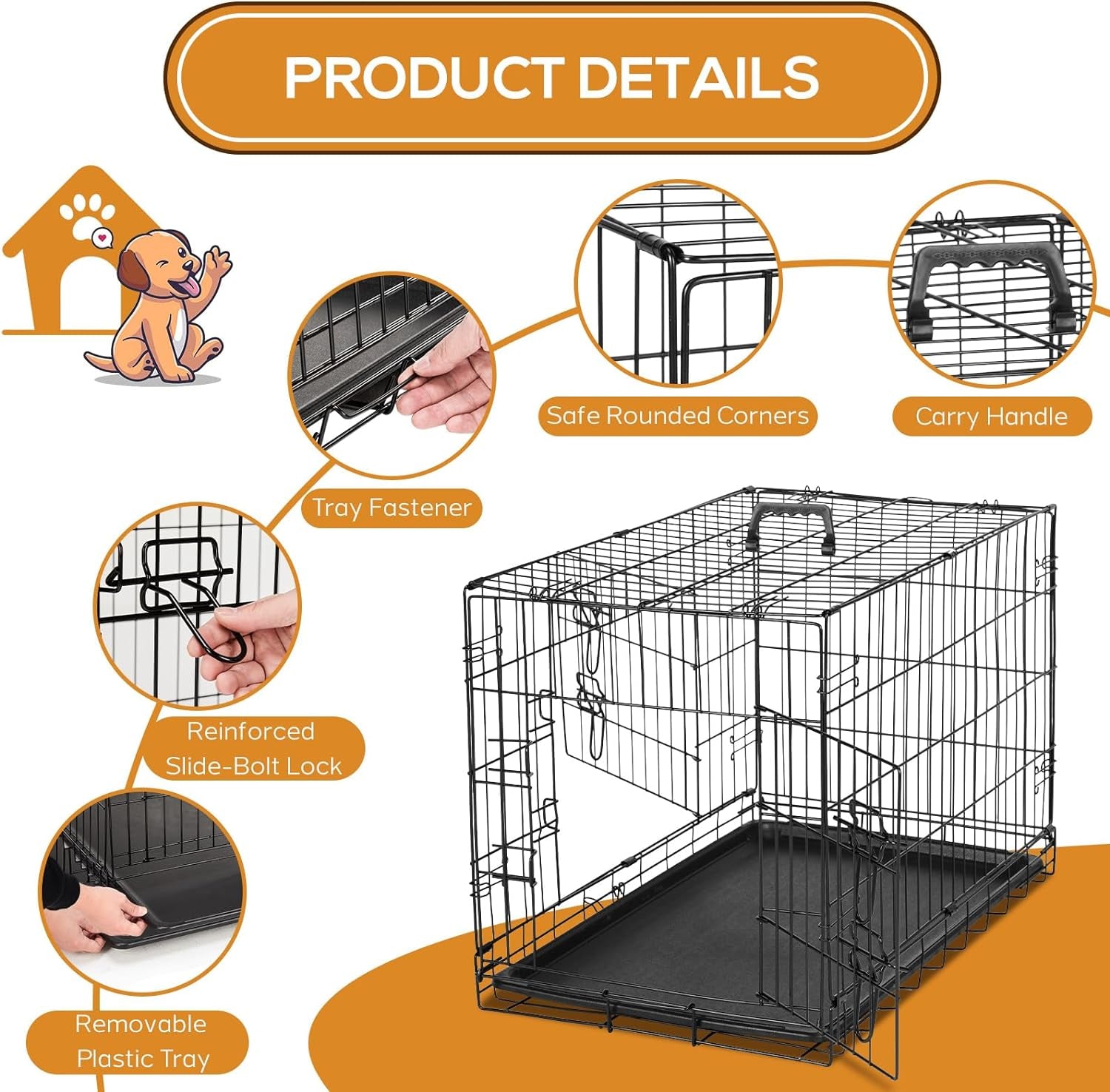 30-Inch Medium Dog Crate with Divider Panel - Metal Folding Kennel with Double Door & Leak-Proof Tray for Travel, Indoor/Outdoor