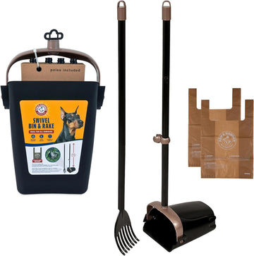 Swivel Bin & Rake Pooper Scooper, Durable Dog Waste Removal Tool with 2 Scented Bags, Easy-to-Clean Pet Waste Solution