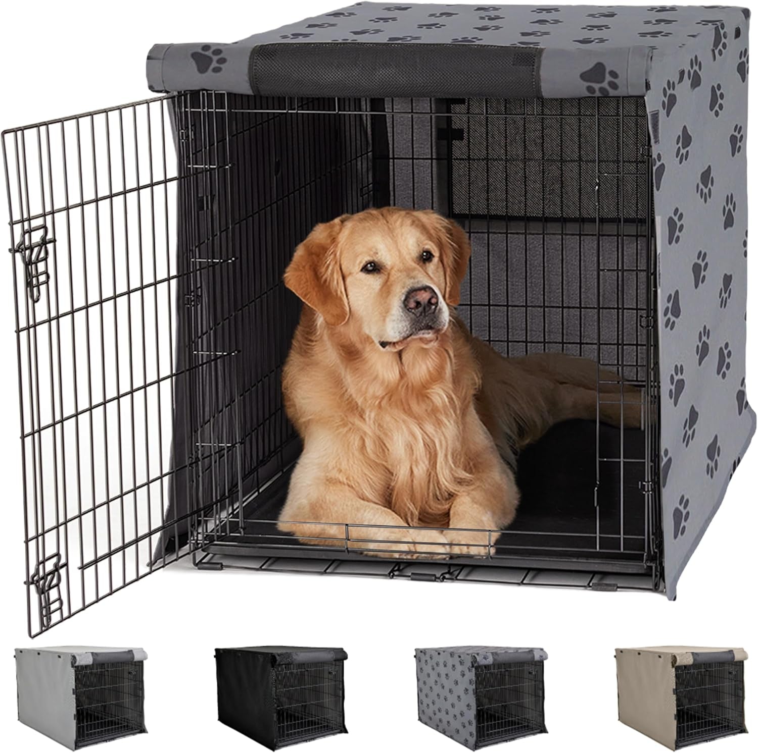 Gorilla Grip Heavy Duty Dog Crate Cover - Privacy Cover with Mesh Windows, Fits 30" Wire Crates, Washable, Paw Design