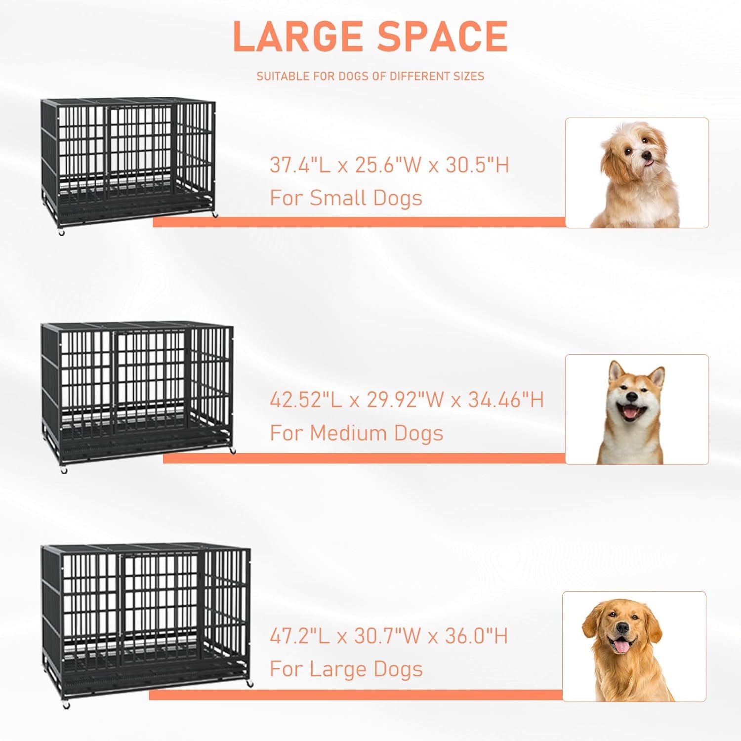 Lemberi Heavy-Duty Dog Crate – Escape-Proof, High-Anxiety Crate with Lockable Wheels, Double Doors, Removable Tray, Extra Large for Indoor Use