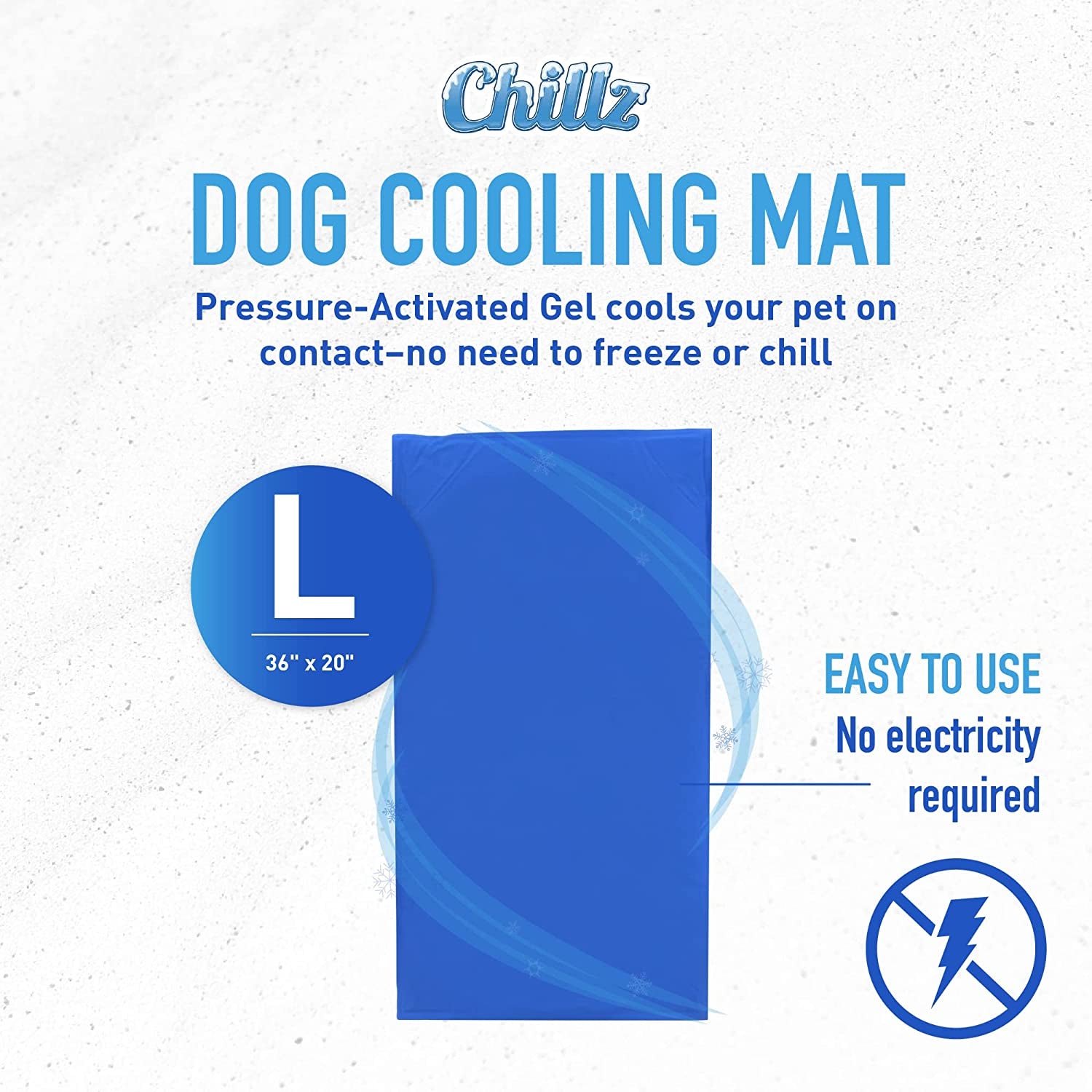 Chillz Large Dog Cooling Mat - Pressure Activated, No Water or Refrigeration Needed, Non-Toxic Gel, 36x20 Inch