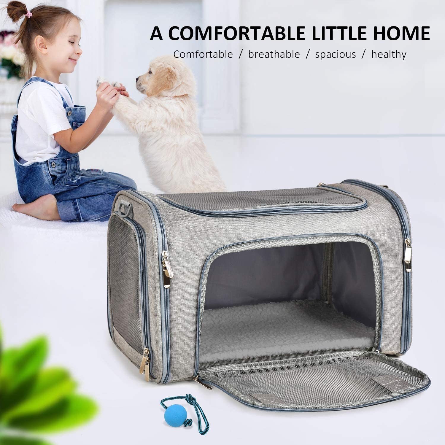 Henkelion TSA-Approved Pet Carrier – Soft-Sided Collapsible Travel Carrier for Dogs up to 15 Lbs, Airline Compliant, Lightweight, Grey