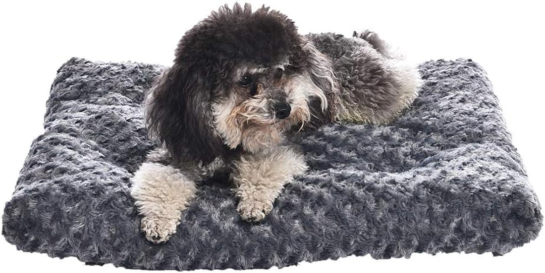 Plush Pet Bed, X-Small: Machine Washable, Dog Crate Pad, 23x18x2.5 Inches, Gray