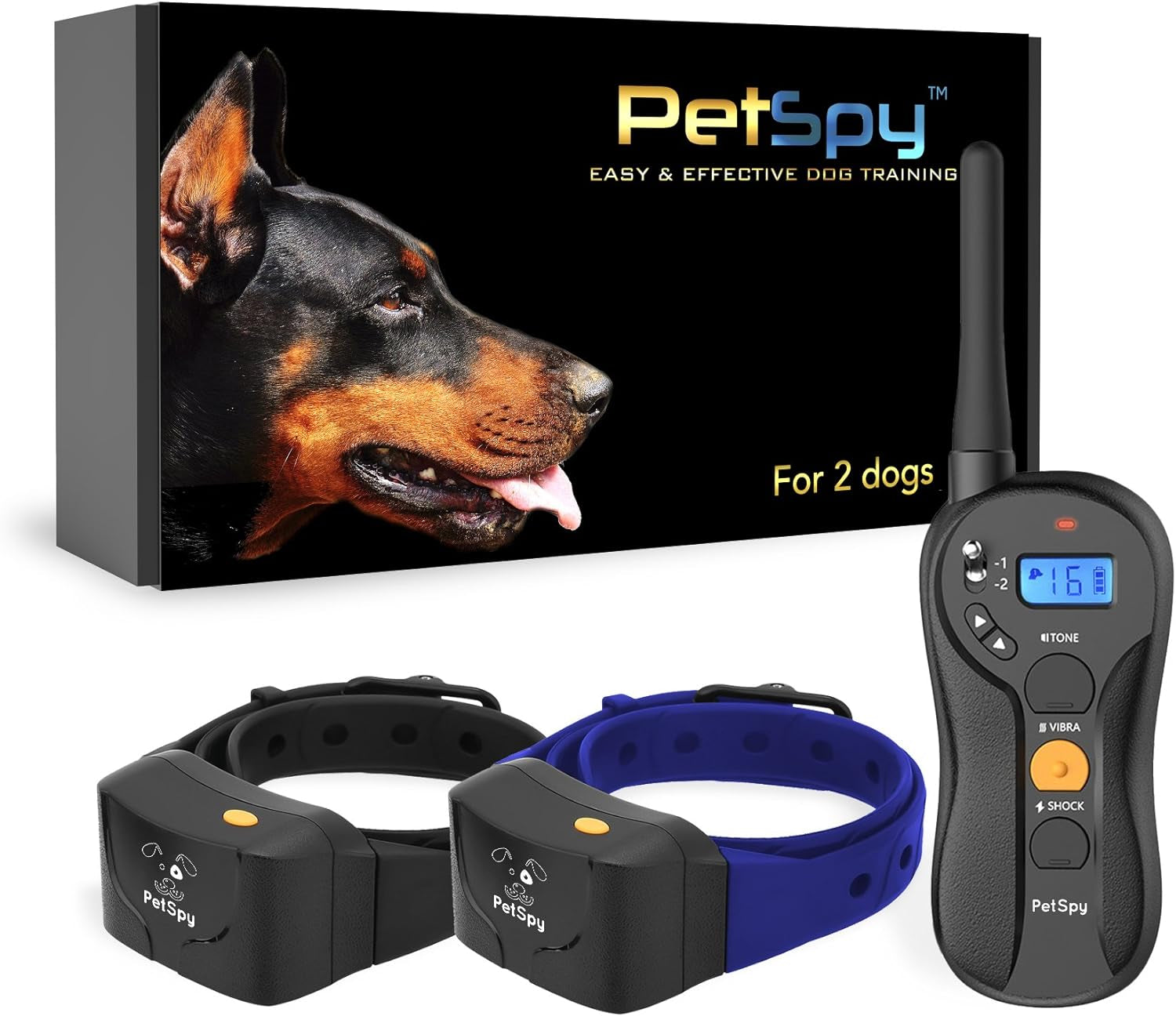 Petspy P620 Training E-Collar for Dogs, Waterproof, Rechargeable, Vibration/Shock/Beep - 10 to 140lbs