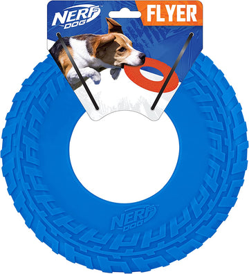 Nerf Dog Rubber Tire Flyer, Flying Disc, Floats, Durable - 10" Diameter, Blue