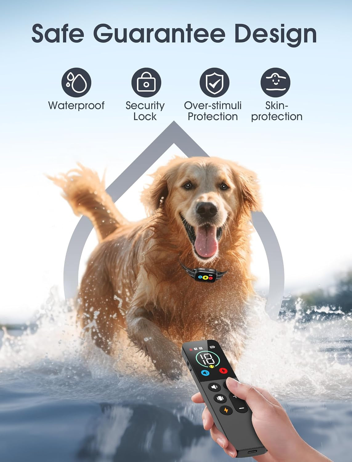 Smart Dog Training Collar with Remote - Waterproof, 3 Modes, Training Icons, for Medium/Large Dogs (8-120 lbs)