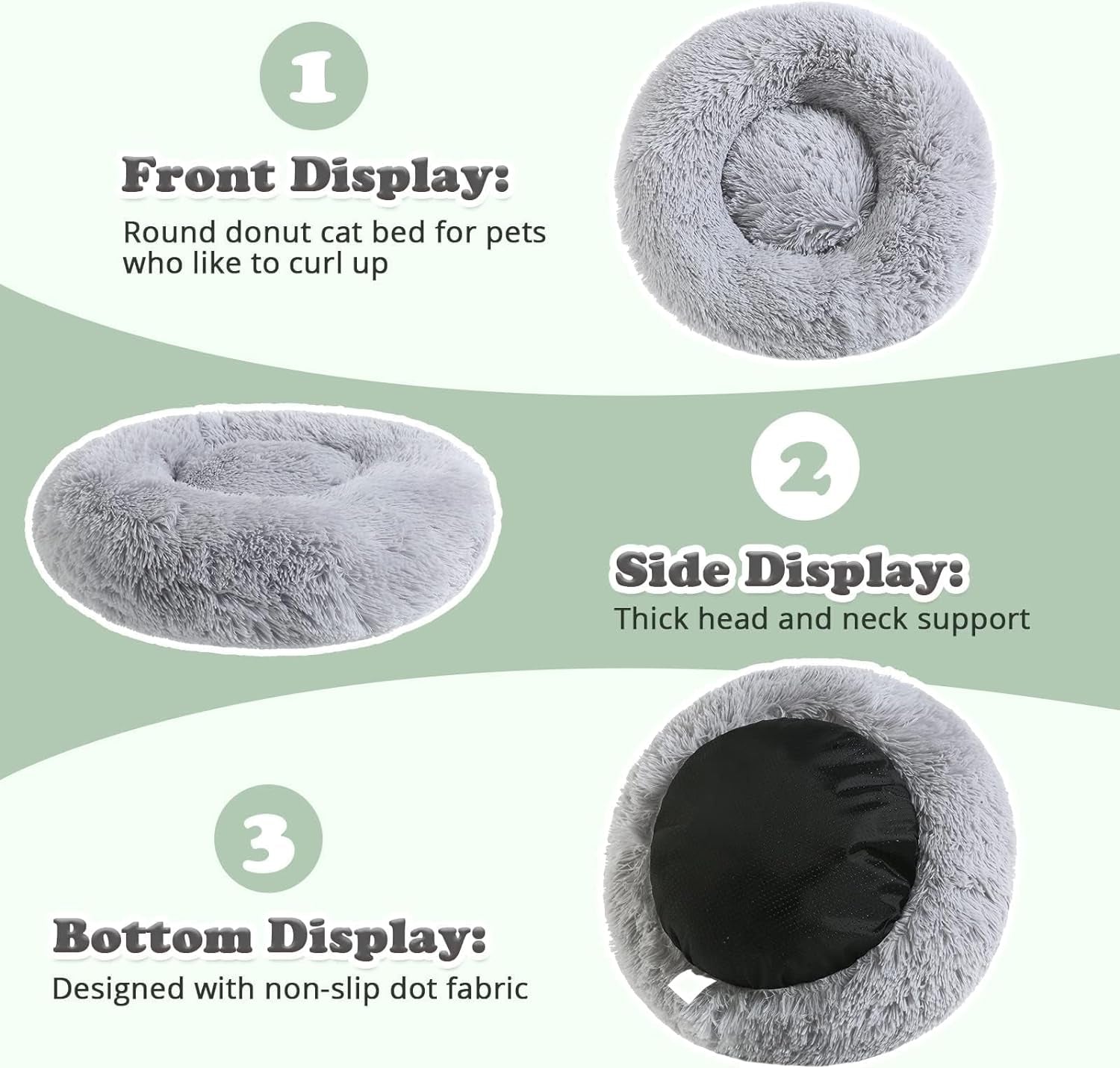 JOLLYVOGUE Calming Donut Pet Bed: Anti-Anxiety, Washable, Fluffy Cuddler, Various Sizes