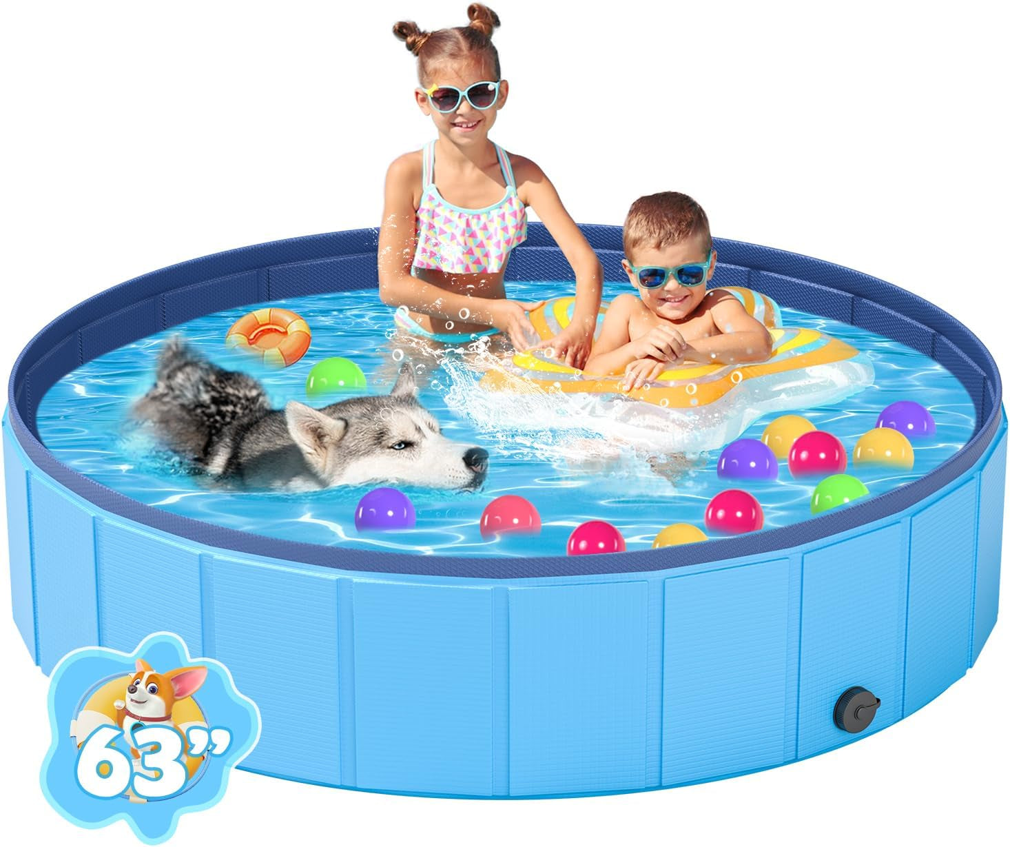 Foldable Medium Dog Pool, Collapsible Bath for Dogs & Kids, PVC, 40"x12"