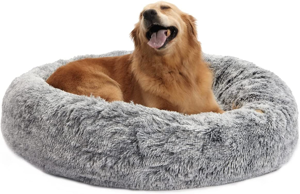 Calming Donut Dog Bed, 36" - Fluffy, Anti-Anxiety, Washable for Large Dogs - Various Colors & Sizes