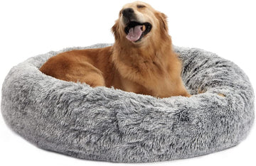 Calming Donut Dog Bed, 36" - Fluffy, Anti-Anxiety, Washable for Large Dogs - Various Colors & Sizes