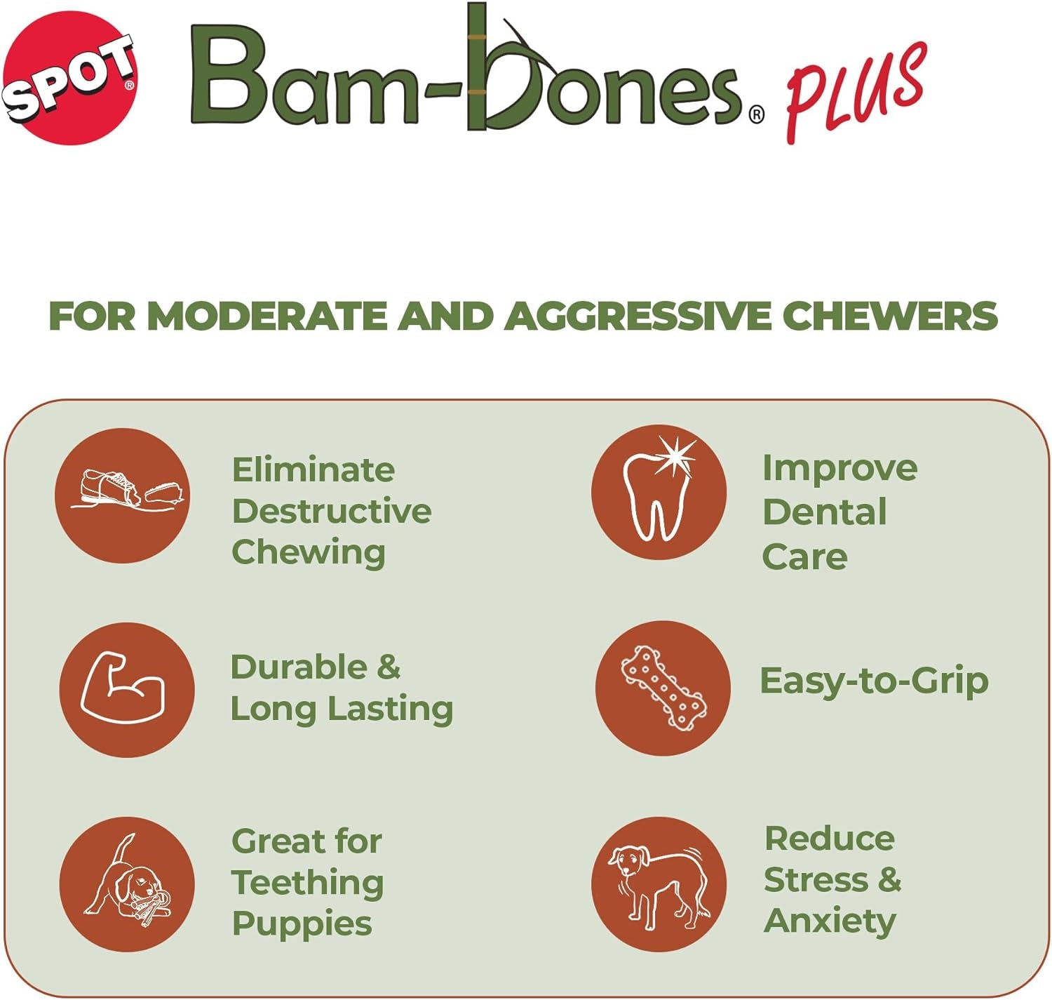 SPOT Bam-Bones Plus T-Bone for Dogs Under 60Lbs: Durable, Non-Splintering Chew Toy, Beef Flavor