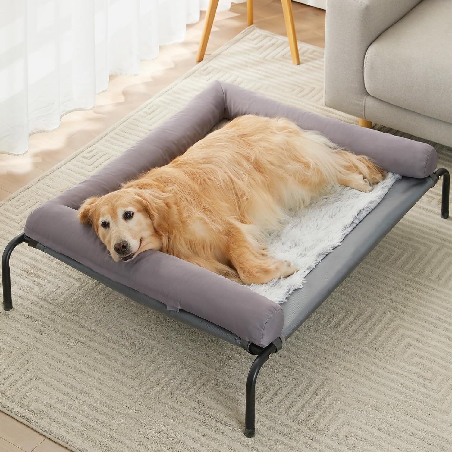 Elevated Cooling Dog Bed - Chew Proof Raised Pet Cot with Skid-Resistant Feet and Breathable Mesh