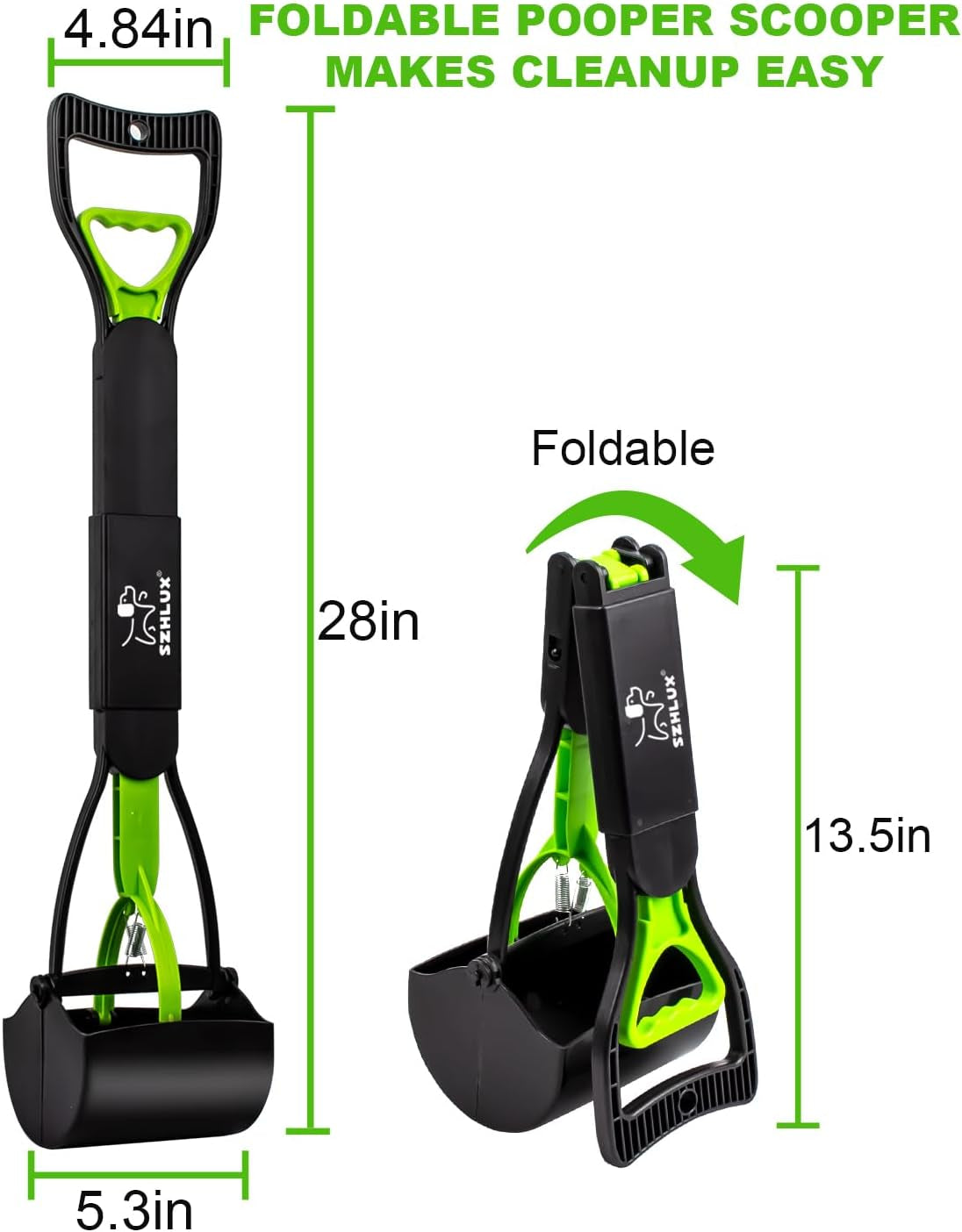 Foldable Dog Pooper Scooper, 28" Durable & Unbreakable Scooper with Strong Spring