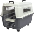 Sportpet Rolling Plastic Travel Dog Crate - Medium Gray Kennel with Wire Door, Portable & Durable, Perfect for Safe Pet Travel