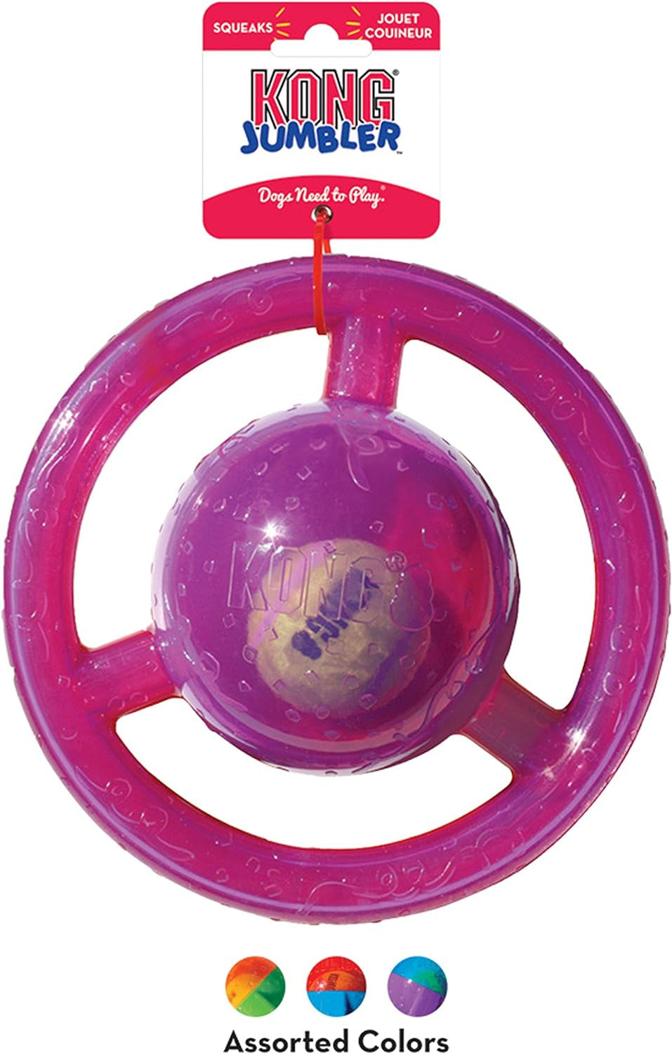 KONG Jumbler Disc, Durable Dog Toy for Interactive Playtime, Fetch, & Tug, Assorted Colors