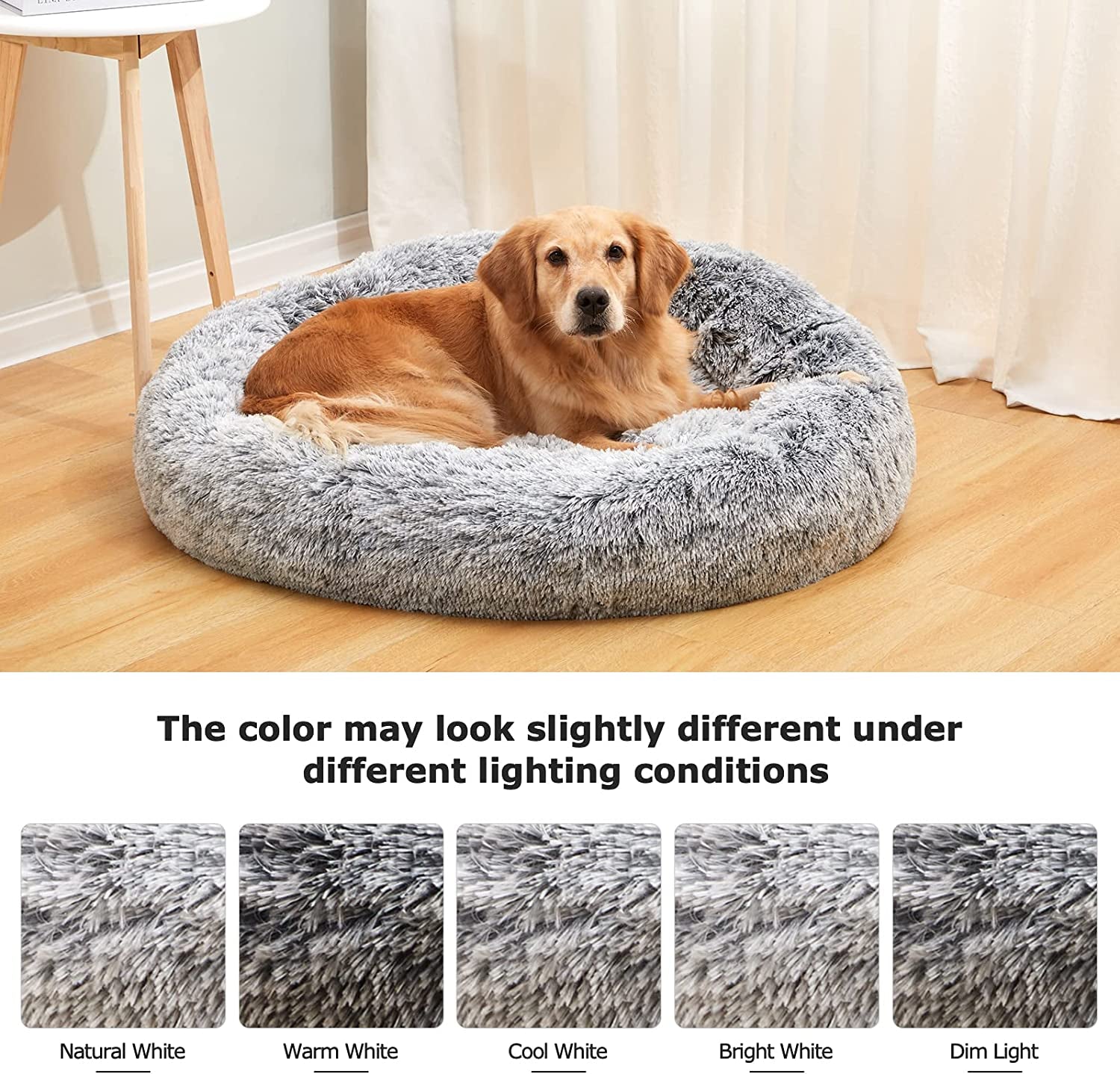 Calming Donut Dog Bed, 36" - Fluffy, Anti-Anxiety, Washable for Large Dogs - Various Colors & Sizes