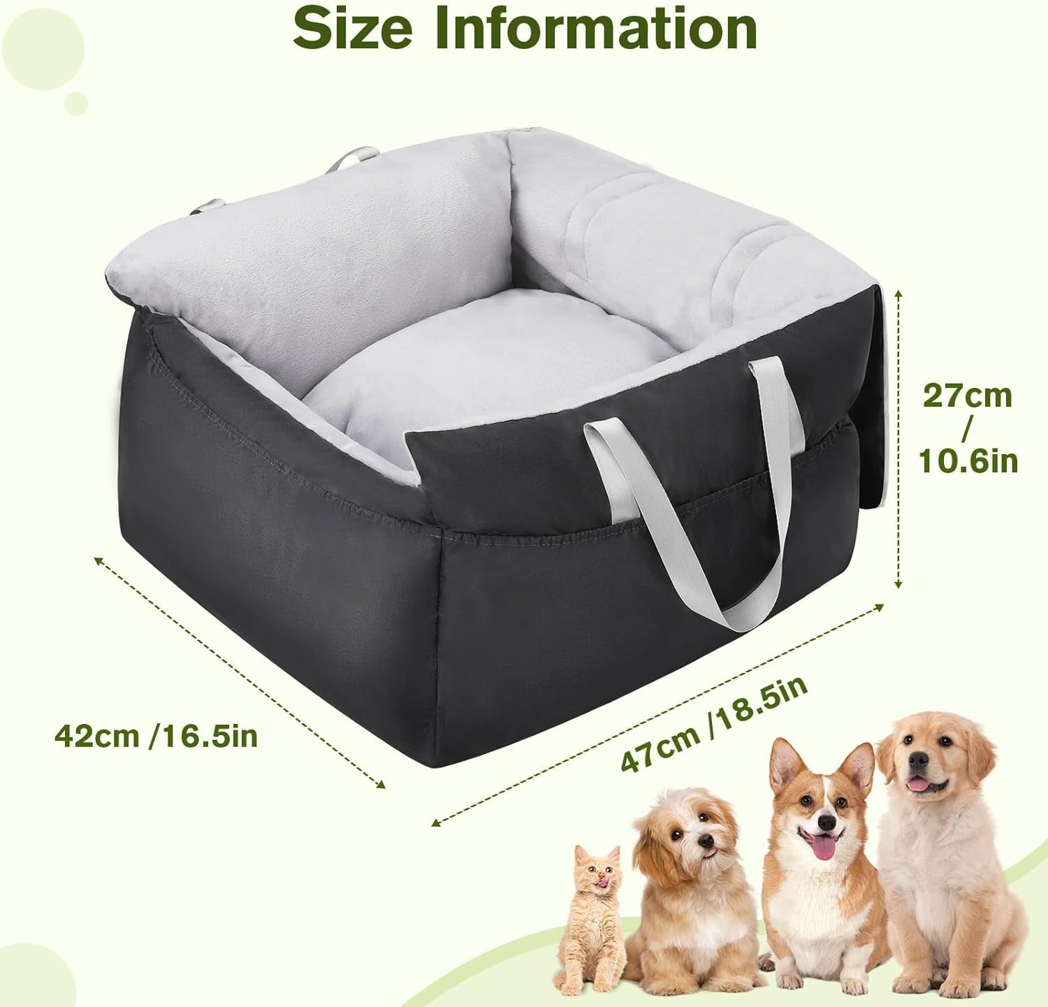Dog Car Seat - Soft Booster Seat with Storage Pockets, Detachable & Washable Travel Bed, Clip-On Seat Belt