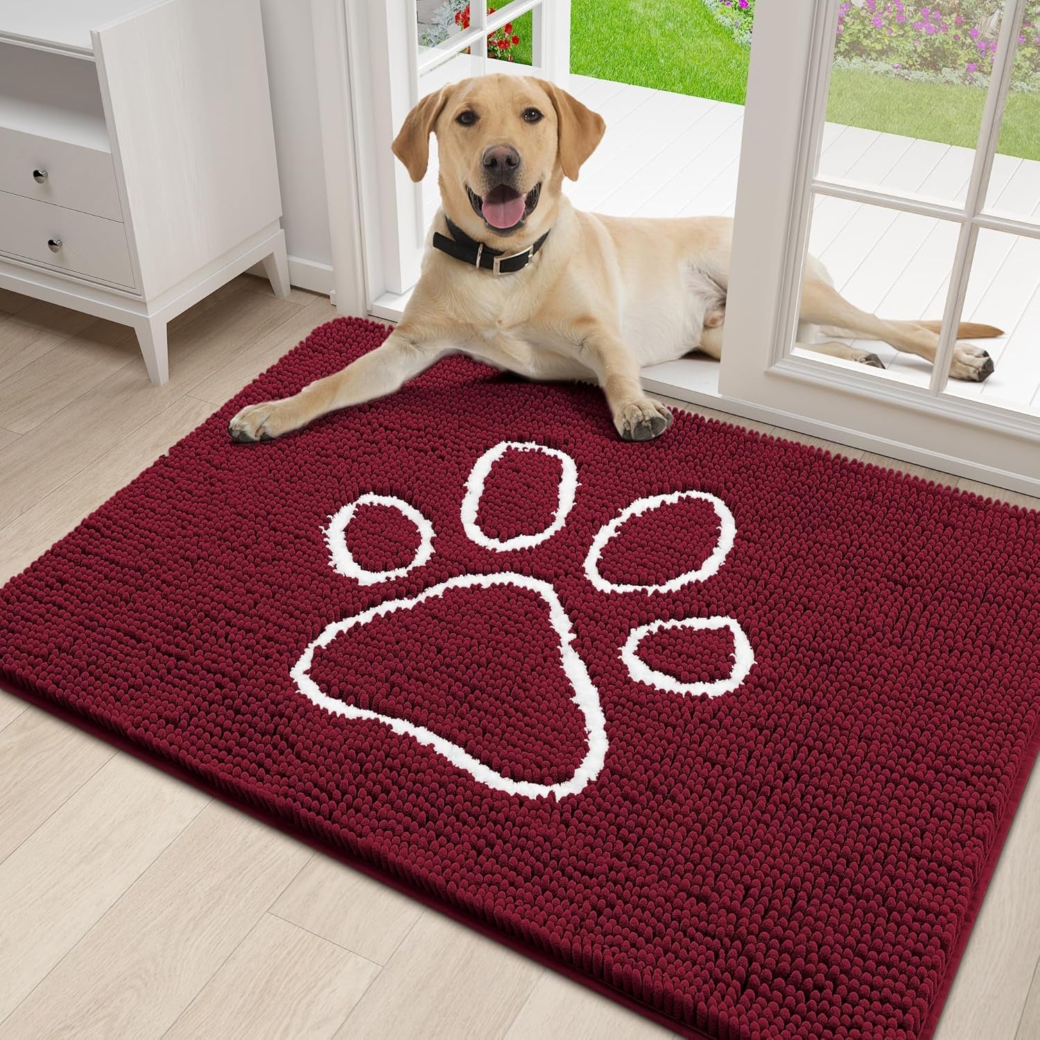 Absorbent Dog Door Mat for Muddy Paws, Non-Slip & Quick Dry Chenille, Washable, Traps Dirt & Moisture