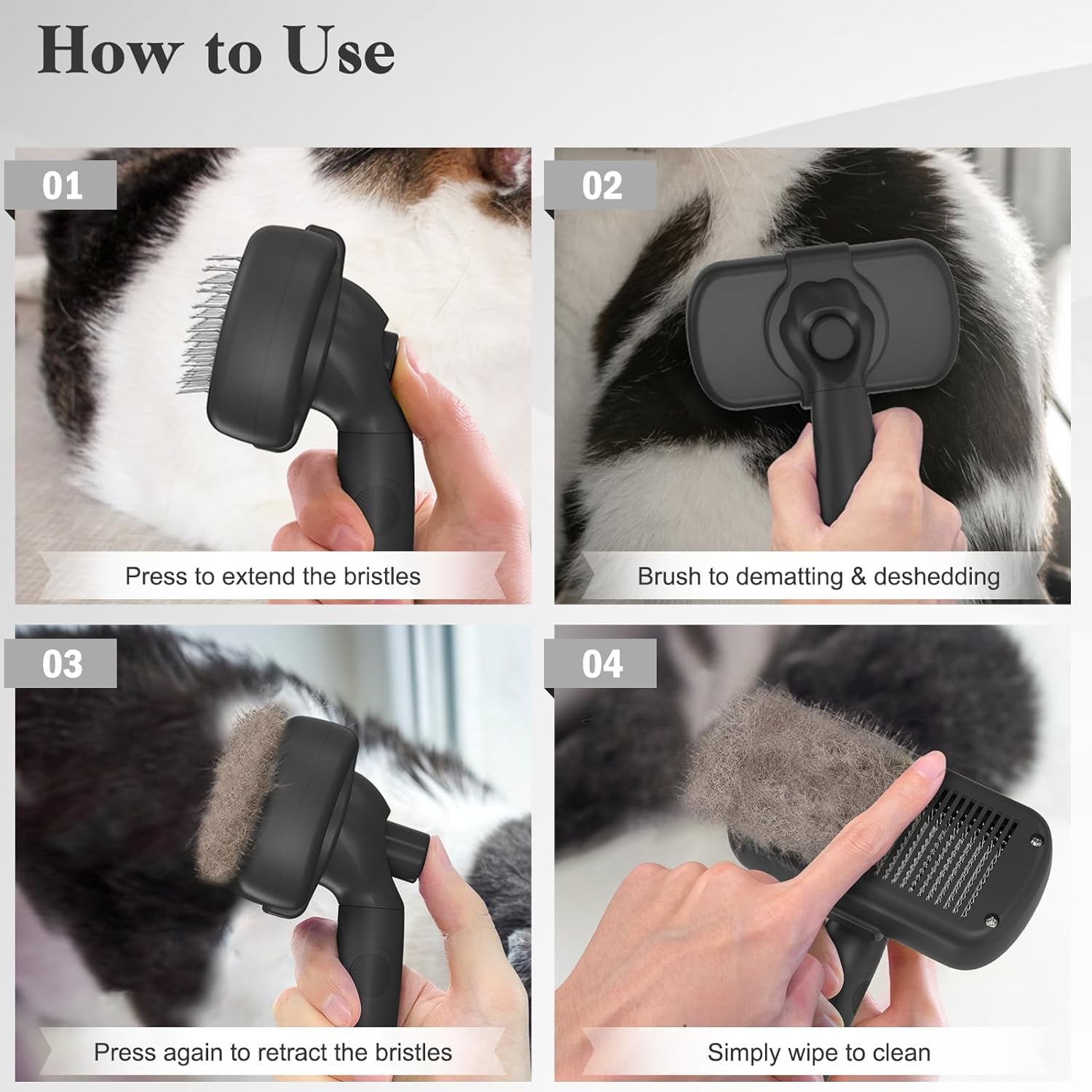 Self-Cleaning Slicker Brush for Dogs & Cats - Gentle Grooming Brush for Shedding & Deshedding, Black