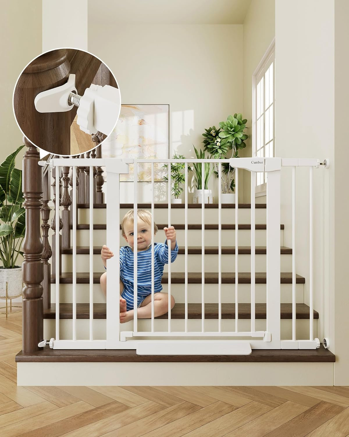 Auto-Close Dog Gate for Stairs & Doorways - Pressure-Mounted Pet Safety Gate, Easy Installation