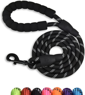 5 to 6FT Strong Dog Leash with Reflective Rope & Soft Padded Handle - Tangle-Free Metal Buckle, Perfect for Night Walking All Dog Sizes