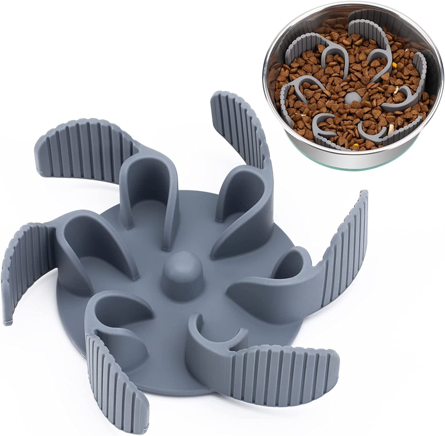 Slow Feeder Dog Bowl Insert: 36 Octopus Suction Cups, Firm, Cuttable, Turbine Design for Large Dogs