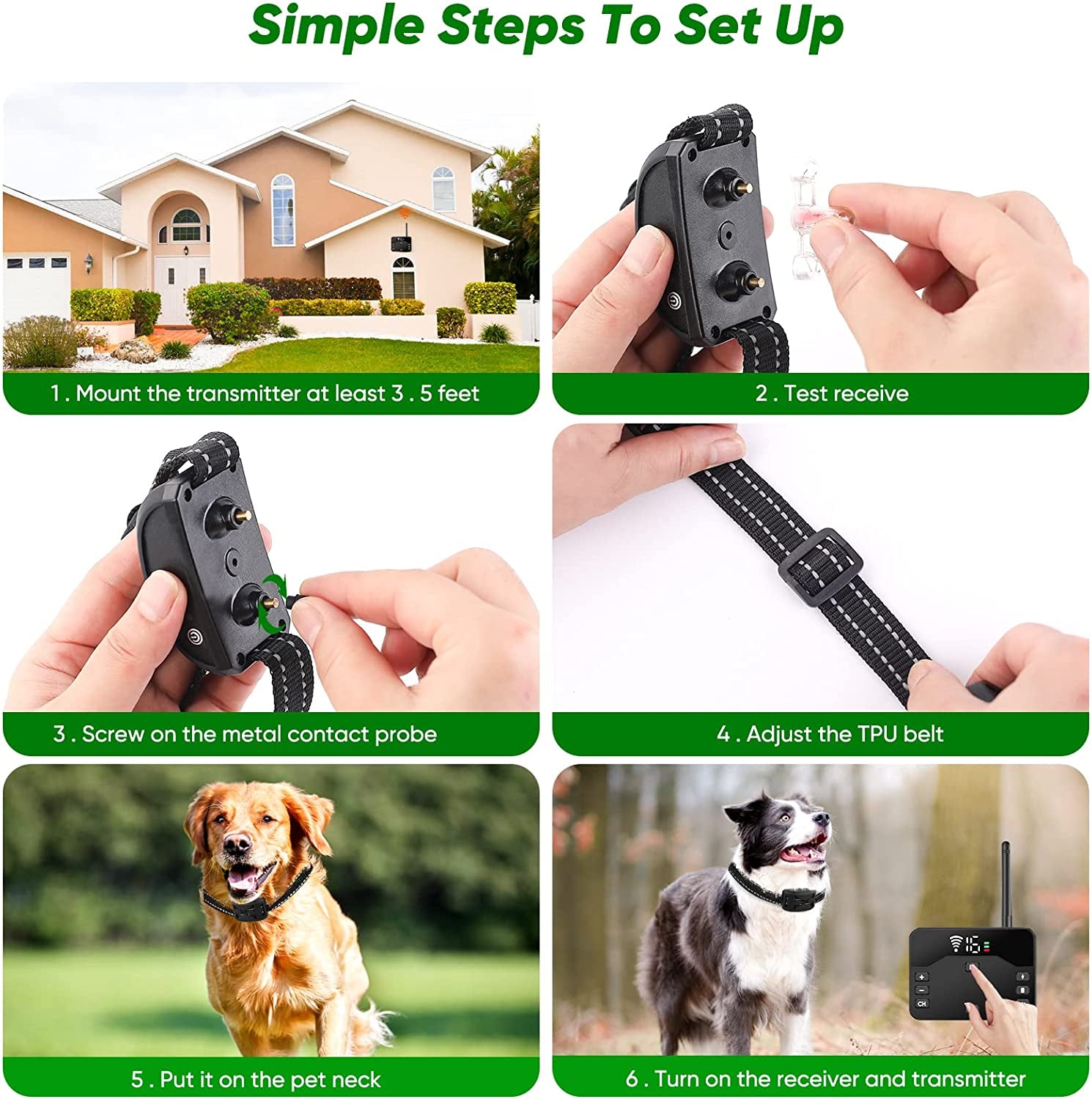 Wireless Dog Fence – 2-Dog Electric Fence System with Shock Training Collars, Vibration & Shock Settings